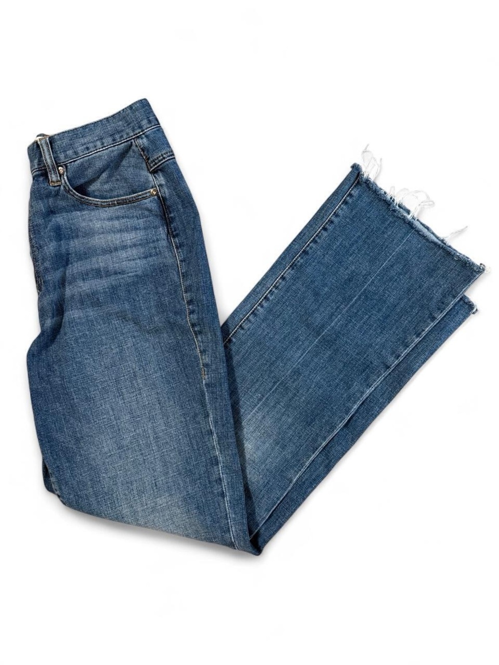 CAbi Blue Straight-Leg Jeans with Raw Hem